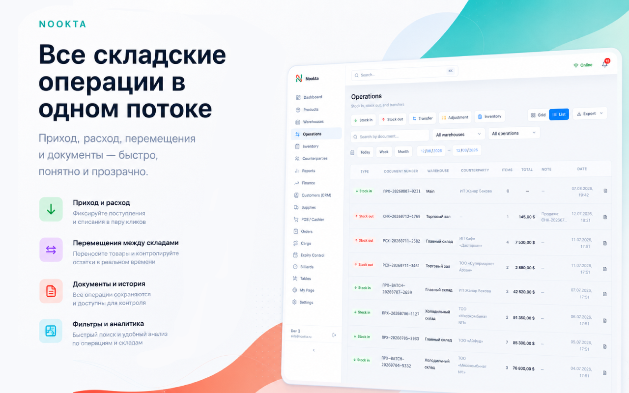 Все складские операции в одном потоке